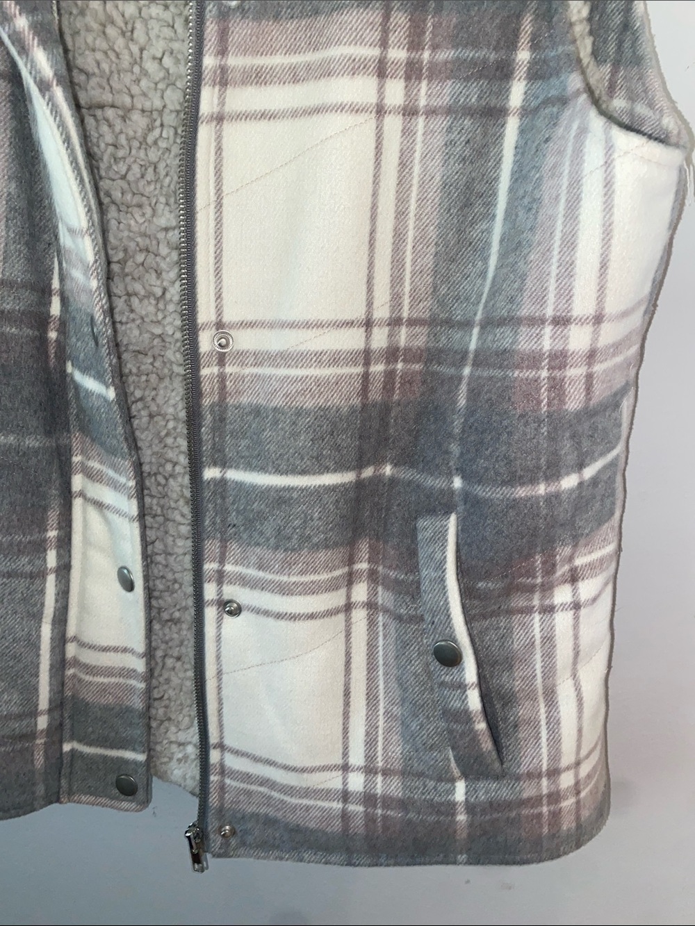 Altar'd State Plaid Sherpa-Lined Vest women’s. - Picture 3 of 9